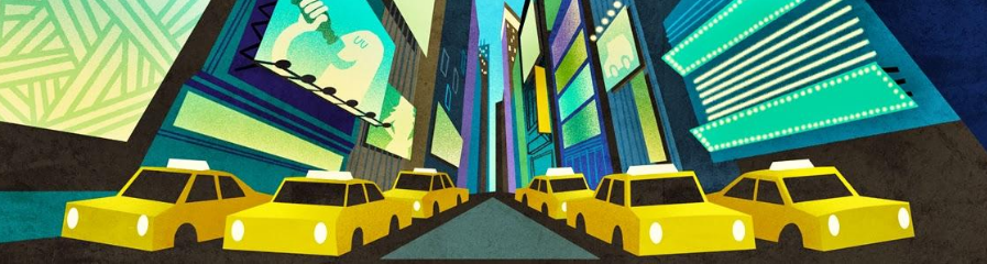image of a city and taxis, an illustration