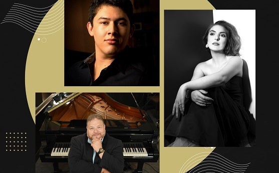 Marketing graphic for XV Encuentros including three headshots of artists who will be featured during the program.