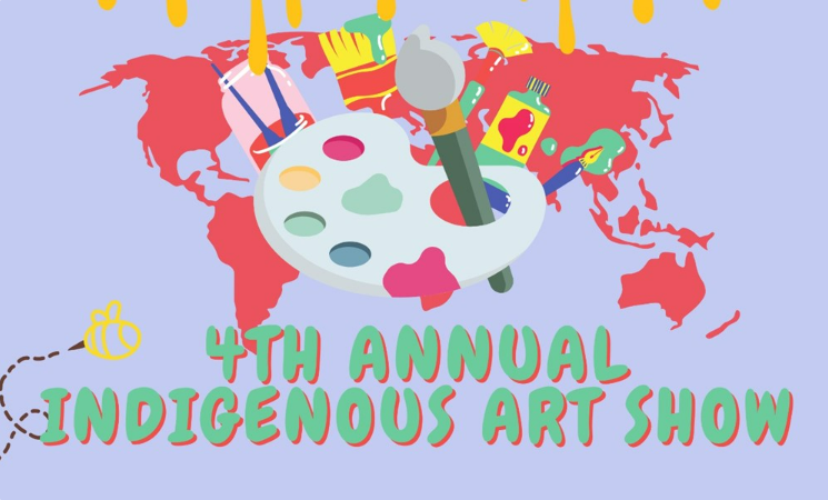 4th Annual Indigenous Art Show - Graphic of world map and painting pallette