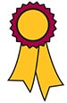 An illustration of a gold ribbon with maroon trim