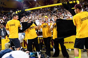 Michael Phelps in front of crowd at ASU football game