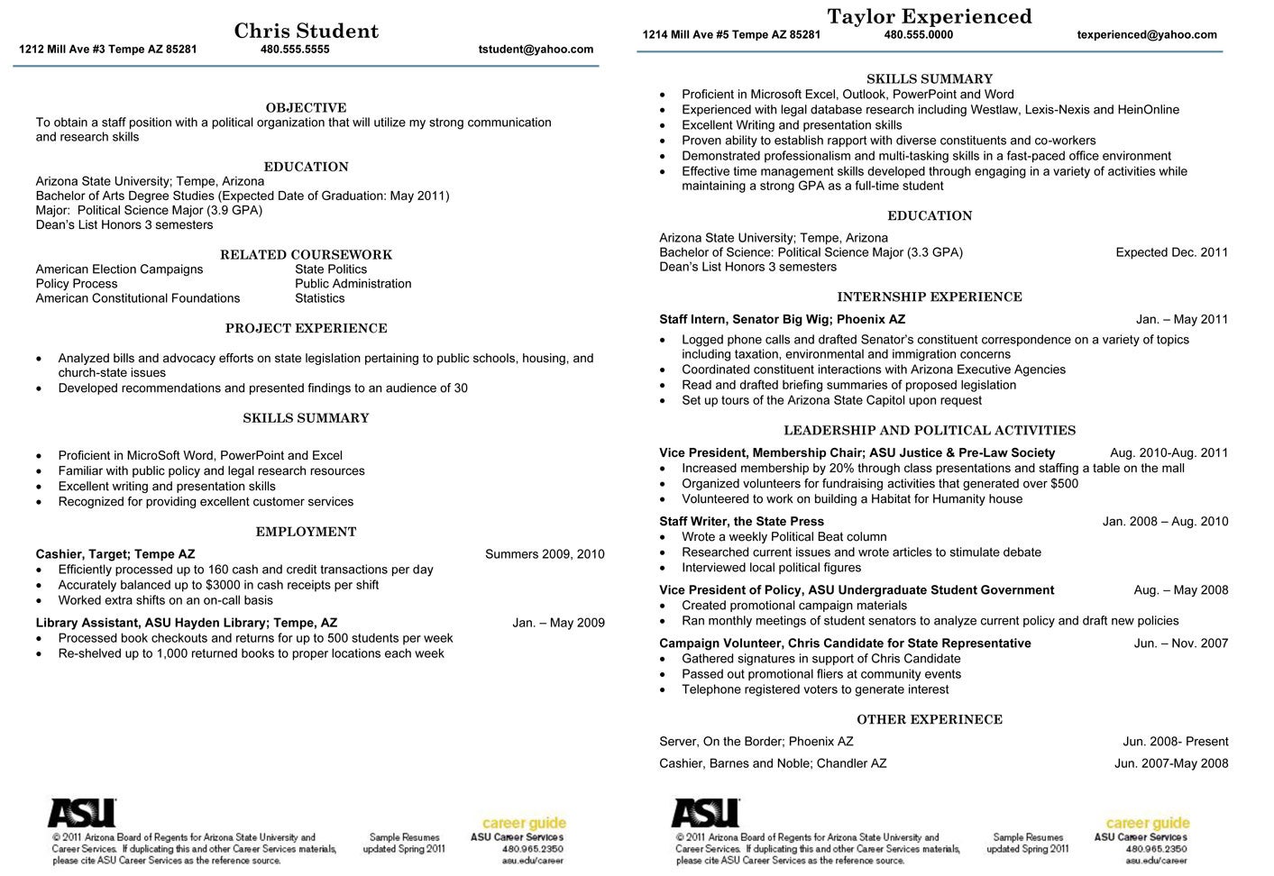 Resume sample political science major