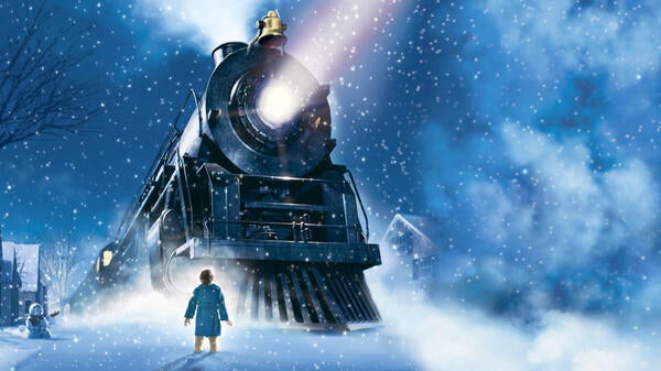 Polar Express Movie poster, train moving through snow