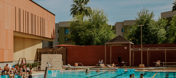 Students enjoying the pool