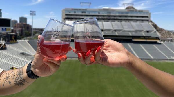 people holdings drinks above the field